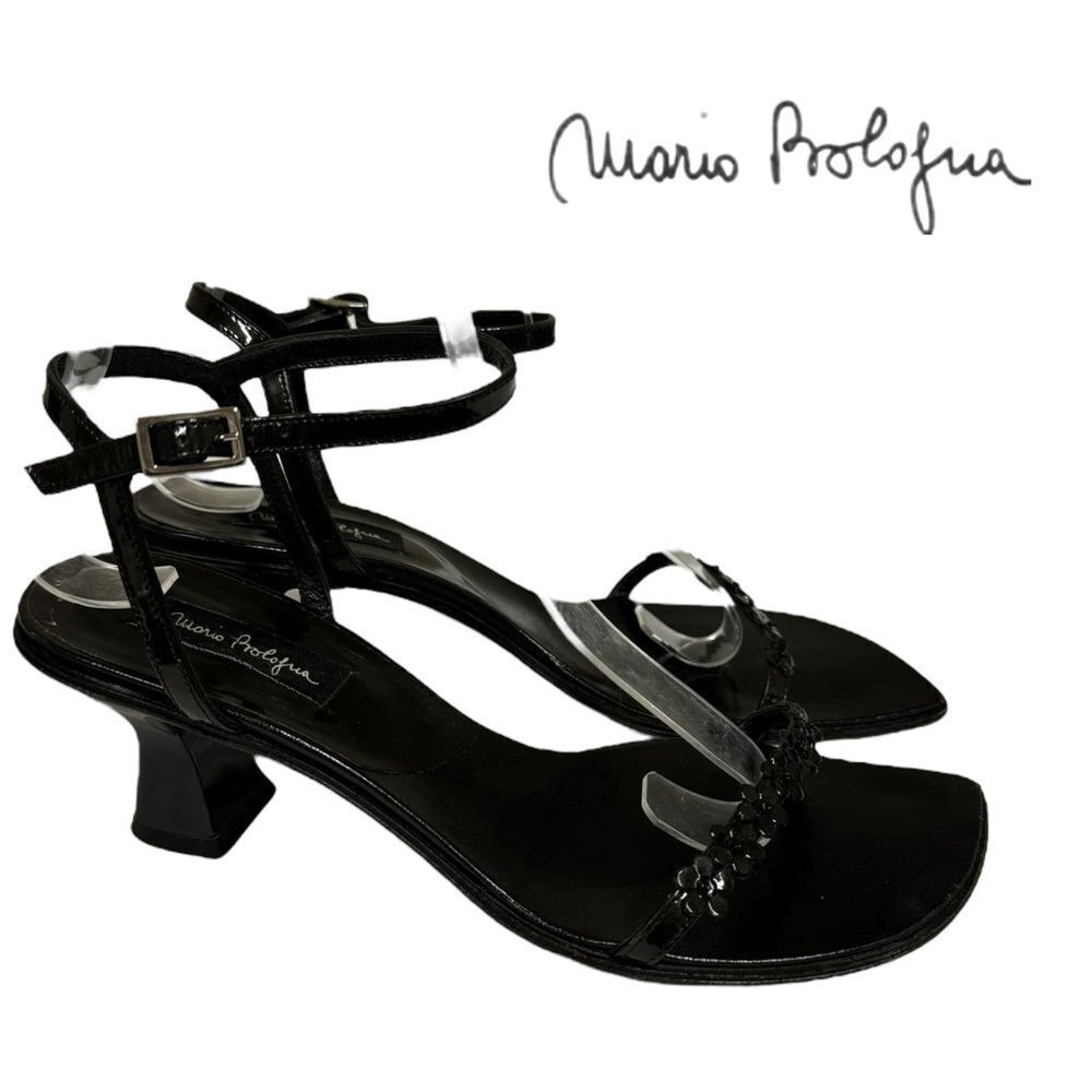 Mario Bologna Women's Black Leather Flower Vintage Heels 38